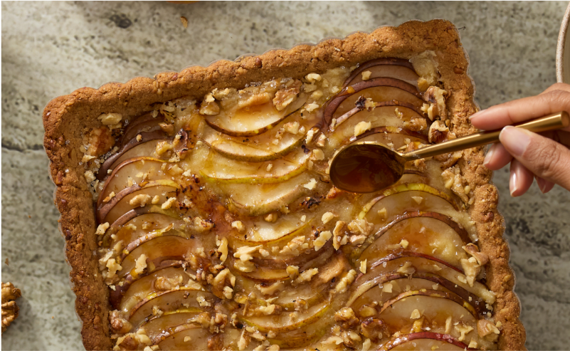 A pear ginger walnut tart.