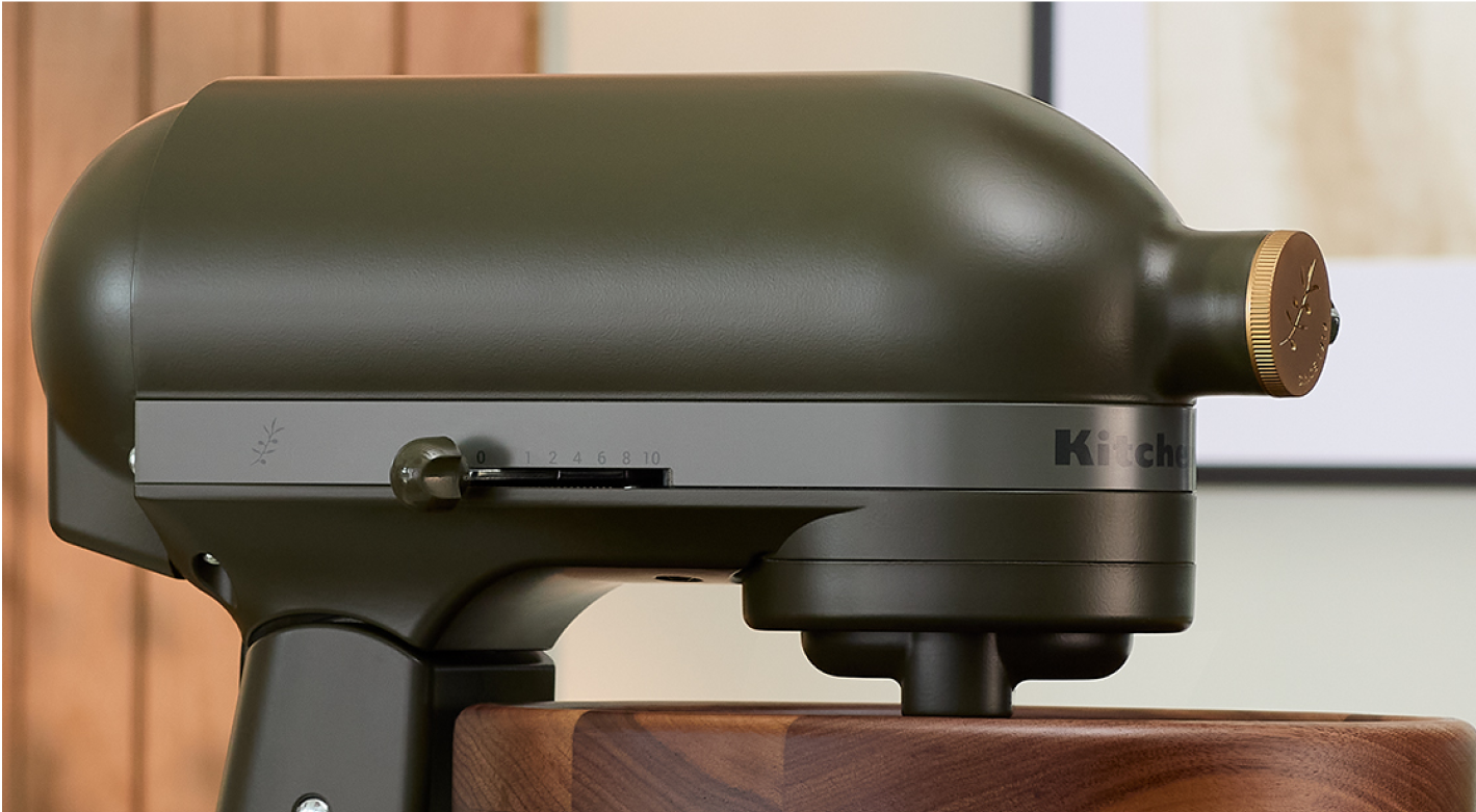 A close up of the Evergreen stand mixer’s tilt head.