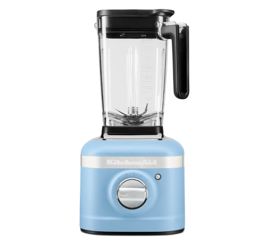 A variable speed blender in blue velvet.