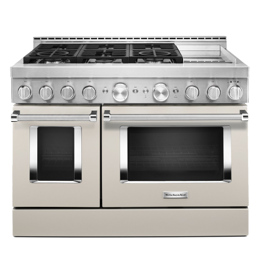 A KitchenAid® smart commercial-style gas range with griddle.