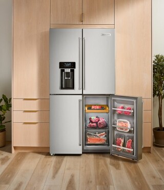 4-door refrigerator with bottom right door open