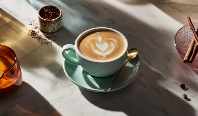 Cappuccino in a turqoise mug