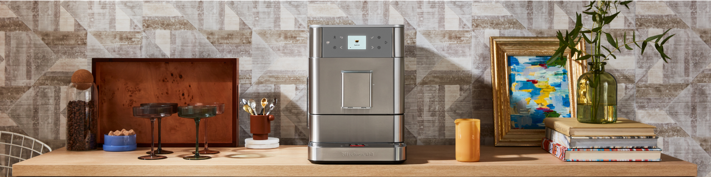 KitchenAid® Fully Automatic Espresso Machine on an at-home coffee bar