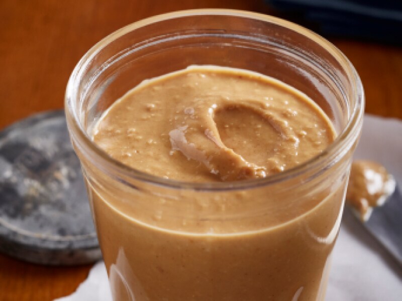 Peanut butter in a glass jar