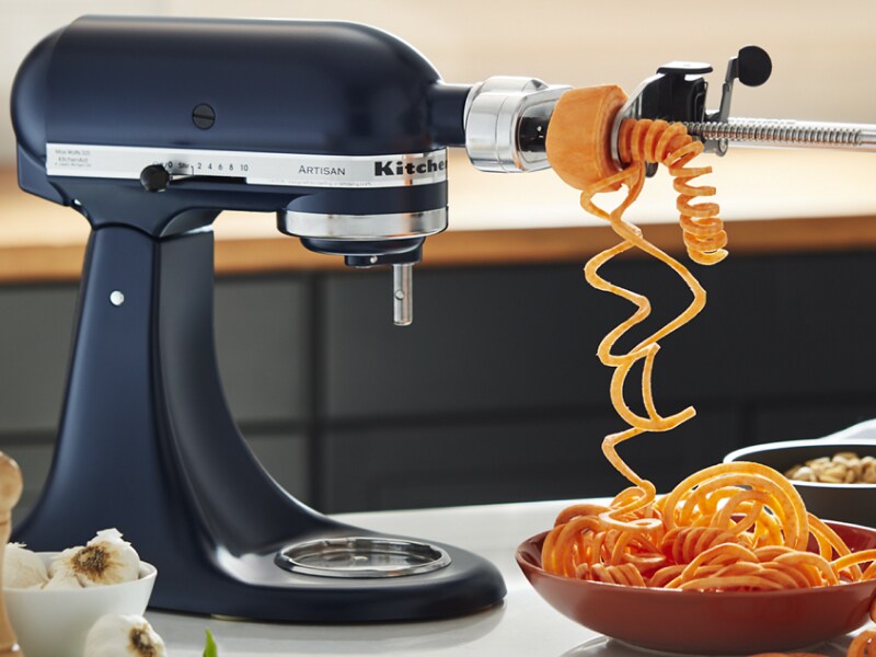 KitchenAid® stand mixer spiralizing winter squash