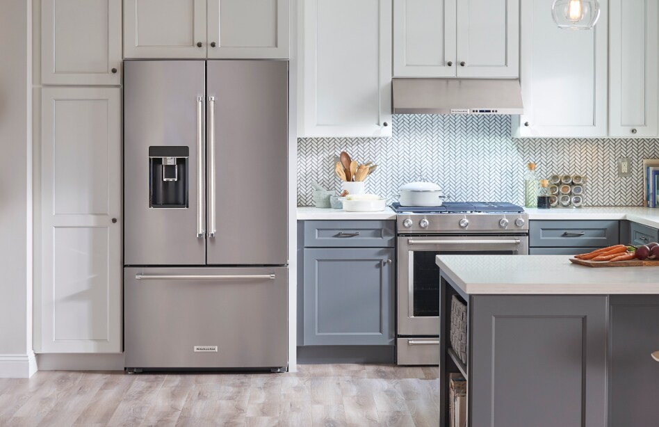 KitchenAid® French Door Refrigerator in a white kitchen