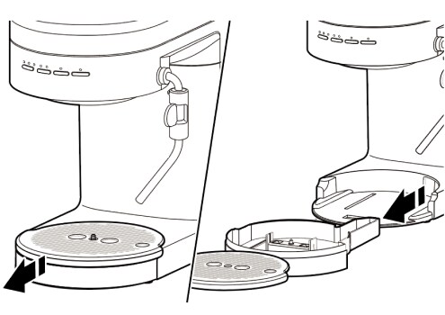 Drip tray being removed from espresso machine