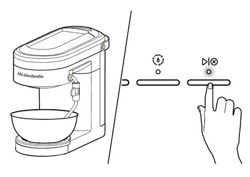 Espresso machine with bowl under group head, finger pressing start/cancel