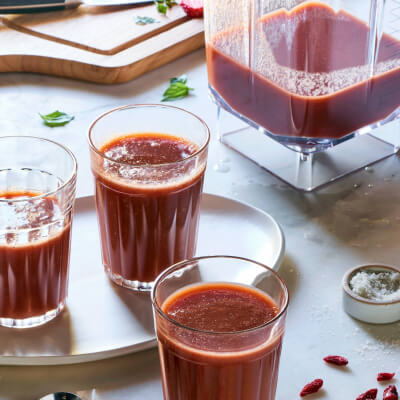Red fruit juice in three glasses