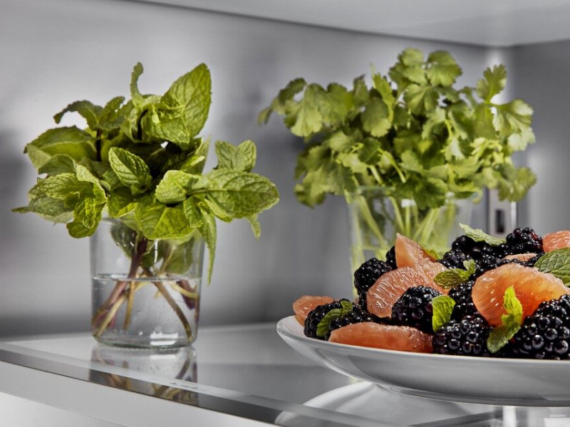 Fruit salad garnished with fresh mint