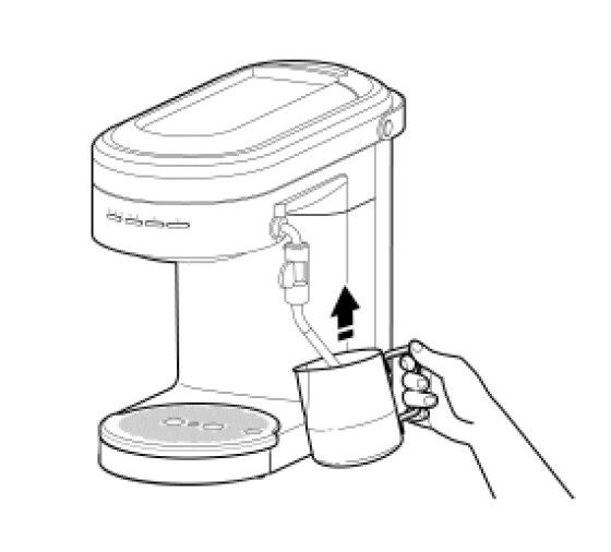 An illustration is shown of an Espresso Maker Steam Wand being inserted into a cup.