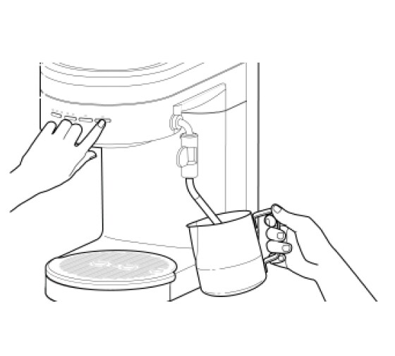 The illustration shows pushing a button to create the desired amount of froth.
