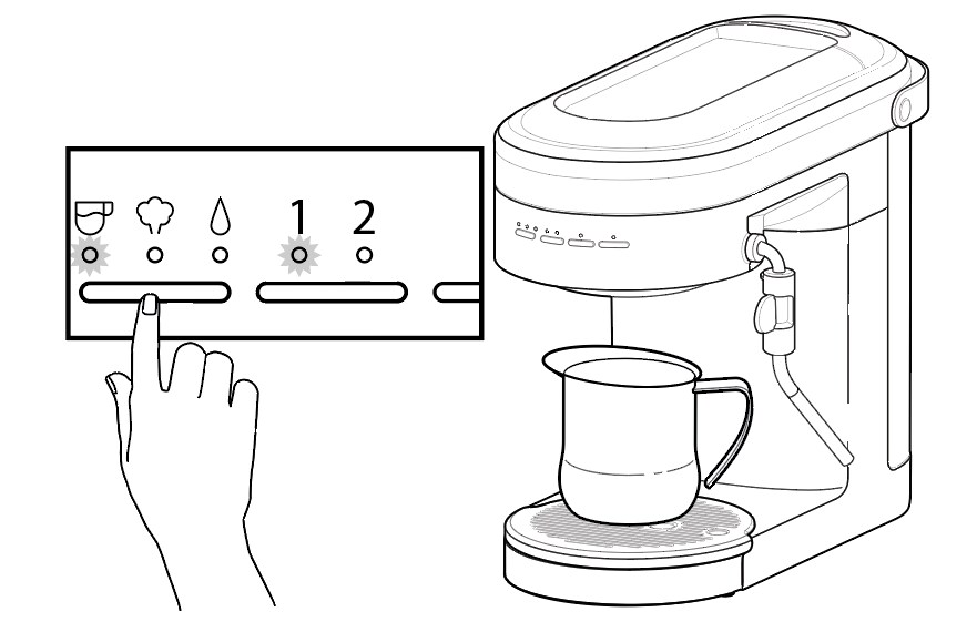 Illustration d'une main appuyant sur le bouton d'une machine à expresso.