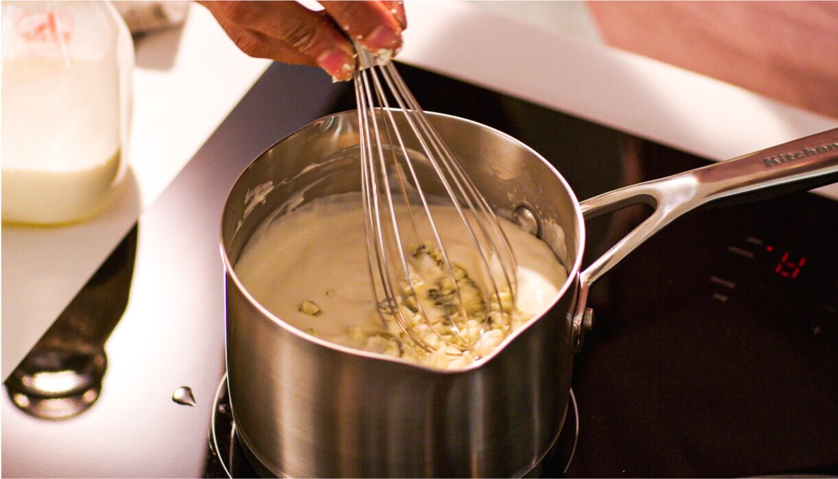 A pot on an induction cooktop.