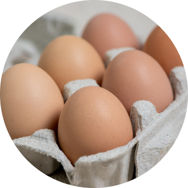 Light brown chicken's eggs in a cardboard package.