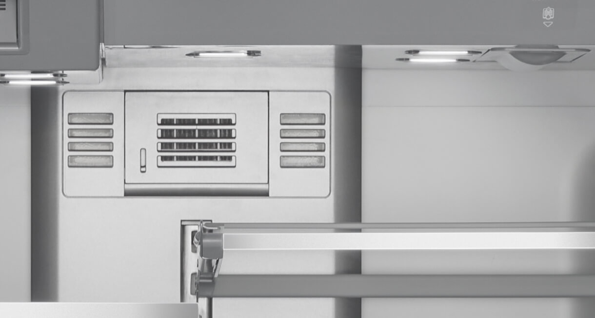 FreshFlow™ Water filter holder in the interior of the KitchenAid® French Door Bottom Mount Refrigerator.