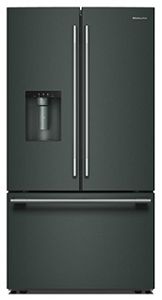 Un réfrigérateur KitchenAid à portes françaises avec congélateur inférieur et distributeur d'eau externe.