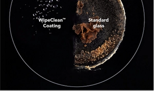 An element with half food burnt on, half clean