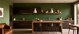 A deep forest green kitchen.