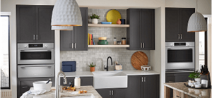 A Stainless steel wall oven in a contemporary kitchen.