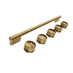 A Brass Handle and Knob Hardware Accessory Kit for KitchenAid® Slide-In Convection Range.