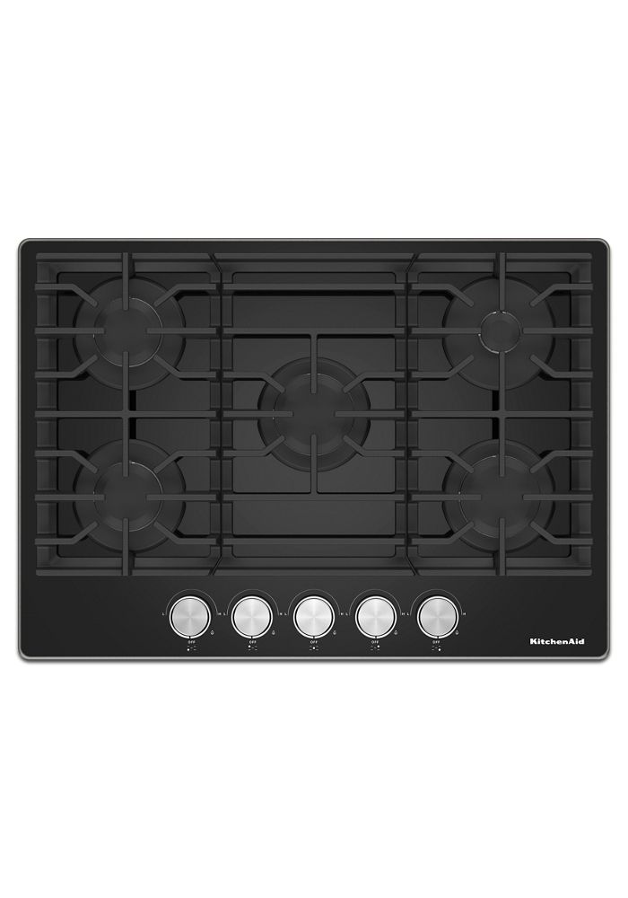 Kitchenaid 30" Gas-On-Glass Cooktop In Black, KCGG530PBL