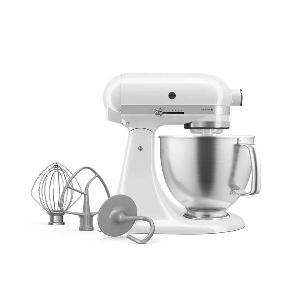 Batteur sur socle KitchenAid® de 5 pintes avec bol en acier inoxydable brossé.