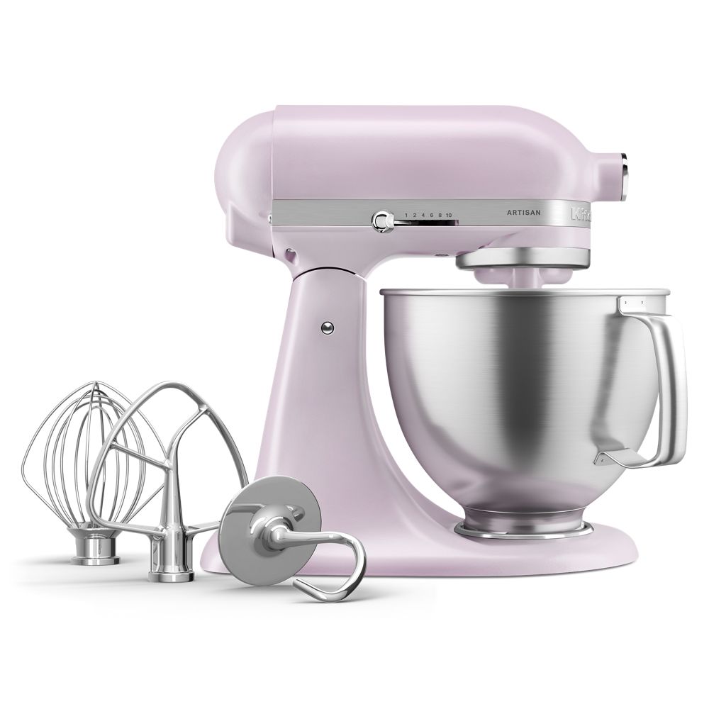 Batteur sur socle KitchenAid® de 5 pintes avec bol en acier inoxydable brossé.