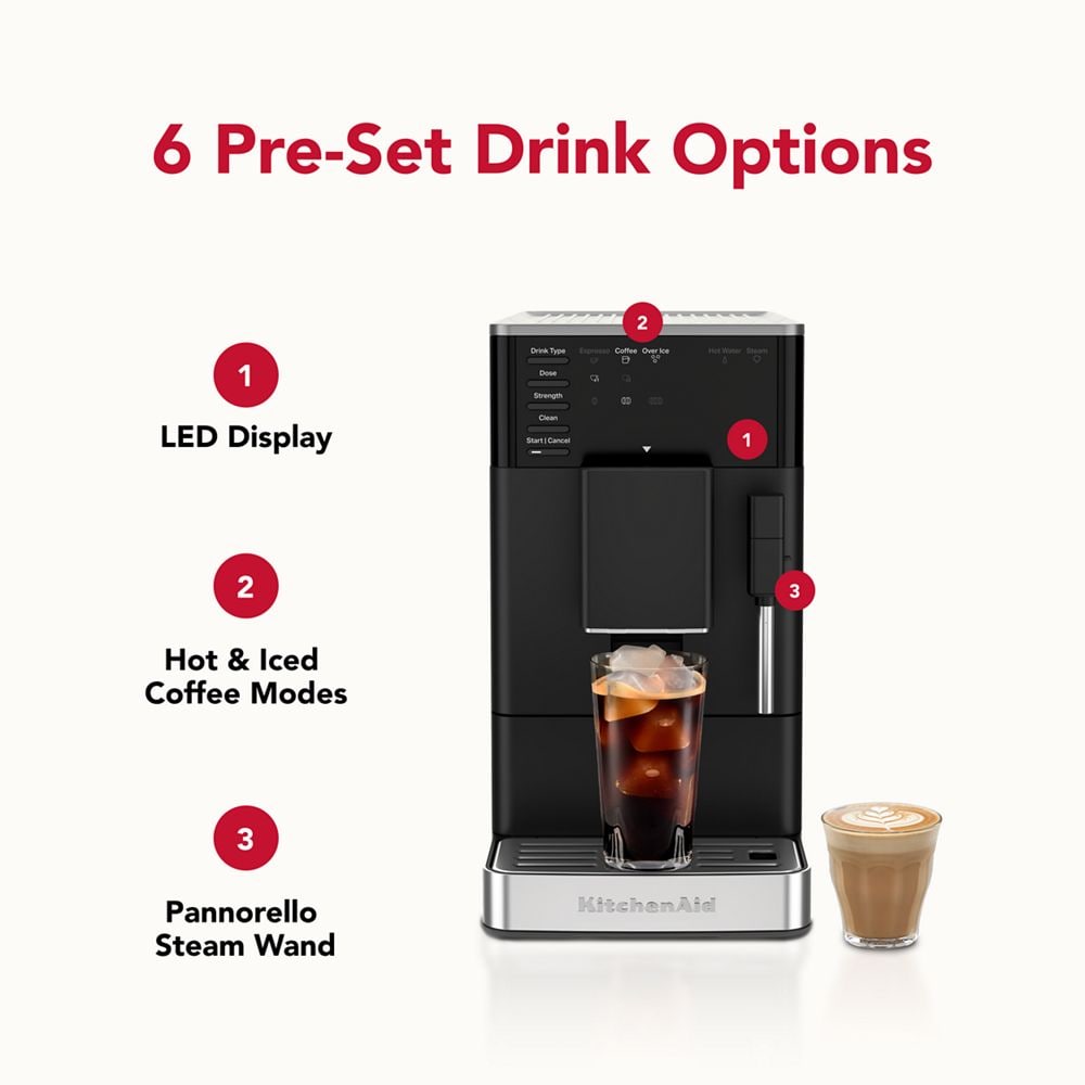 Fully automatic espresso machine KF2 with grinder – from hot espresso to iced coffee, at home.