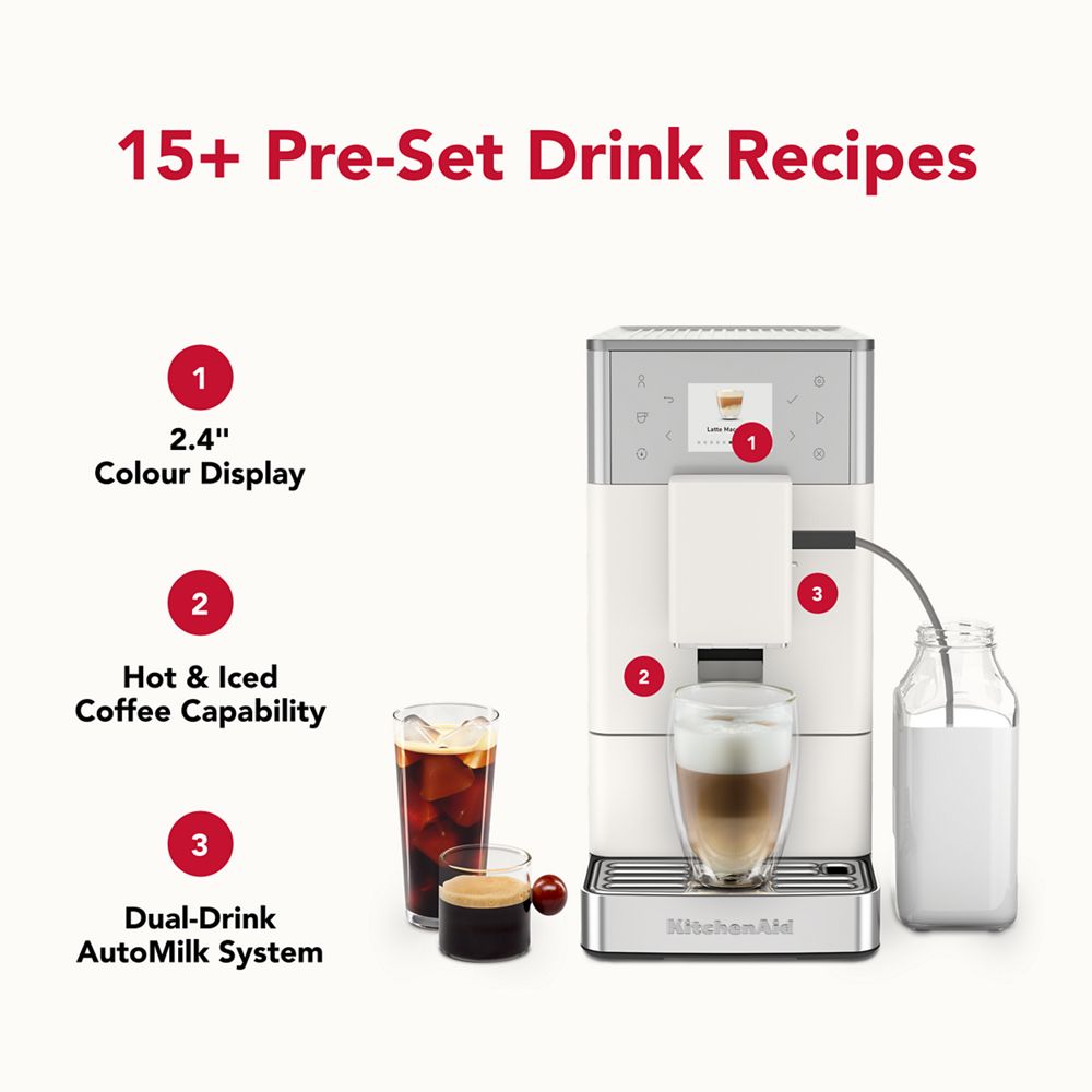 Fully automatic espresso machine KF3 with grinder – from hot espresso to iced coffee drinks, enjoy custom coffee at home.