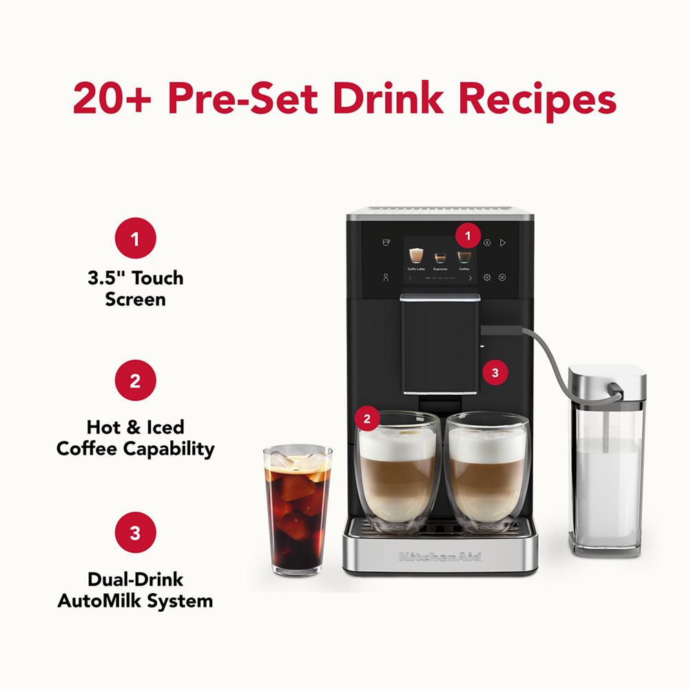 Fully automatic espresso machine KF4 – make pre-programmed and custom espresso and iced coffee drinks at home with ease.