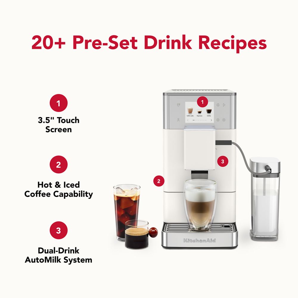 Fully automatic espresso machine KF4 – make pre-programmed and custom espresso and iced coffee drinks at home with ease.