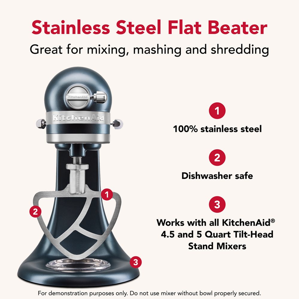 Durable stainless steel flat beater for select KitchenAid® tilt-head stand mixers