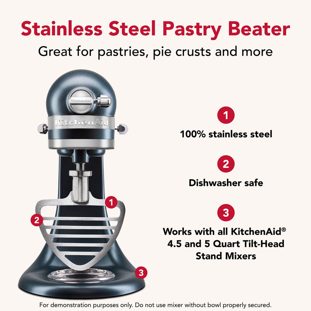 Durable stainless pastry beater for select KitchenAid® tilt-head stand mixers