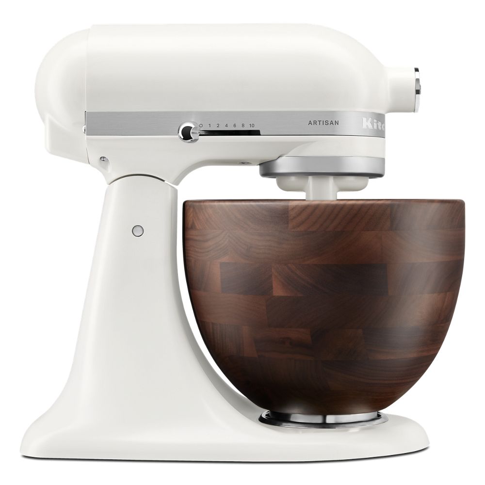 Batteur sur socle à tête inclinable de la série Artisan® KitchenAid® de 5 pintes avec bol en bois de noyer, KSM156WBPL