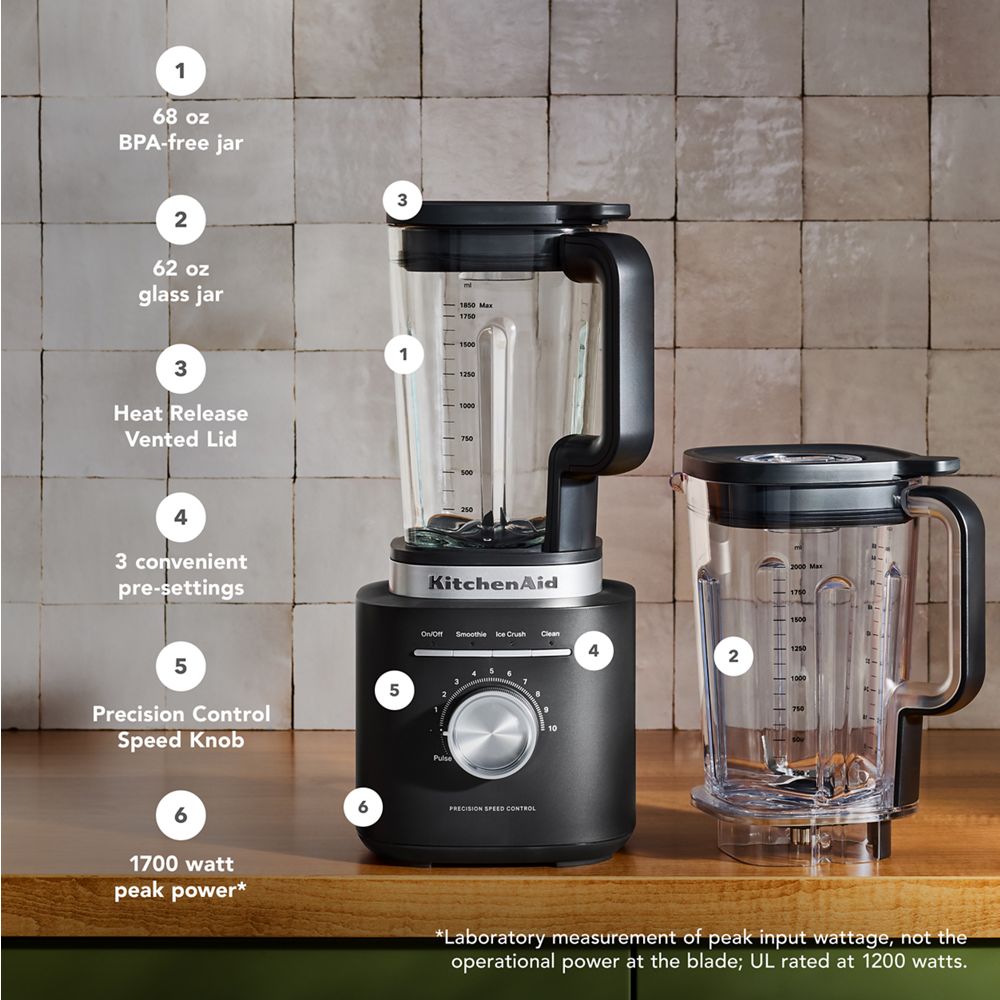 KitchenAid® Pure Power Blender with a 68oz Tritan™ jar  and a 62oz glass jar