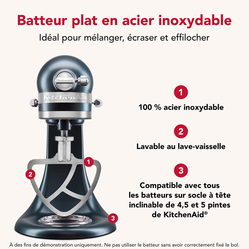 Batteur plat durable en acier inoxydable pour certains batteurs sur socle KitchenAid® à tête inclinable