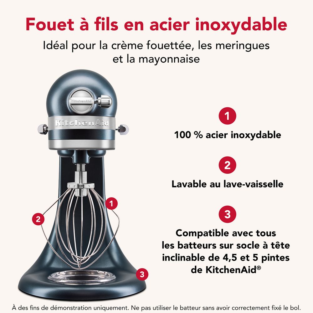Fouet à fils en acier inoxydable durable pour certains batteurs sur socle KitchenAid® à tête inclinable