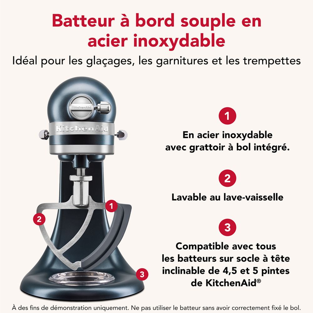 Batteur à bord souple durable en acier inoxydable pour certains batteurs sur socle KitchenAid® à tête inclinable