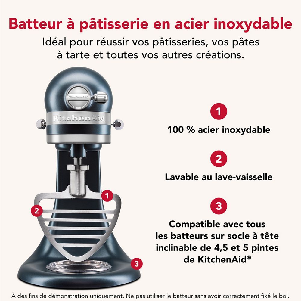 Batteur à pâtisserie durable en acier inoxydable pour certains batteurs sur socle KitchenAid® à tête inclinable