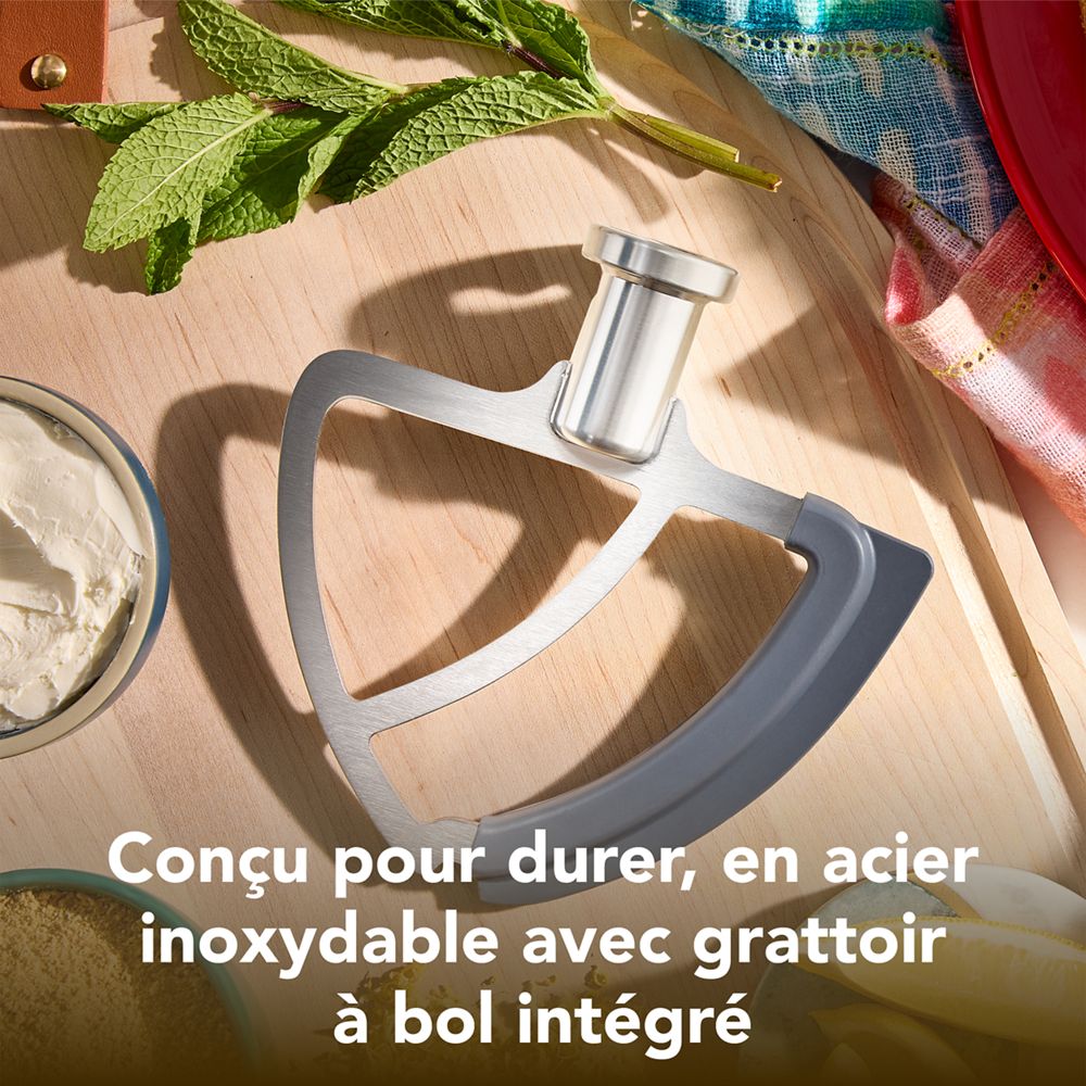 Batteur à bord souple durable en acier inoxydable pour certains batteurs sur socle KitchenAid® à tête inclinable