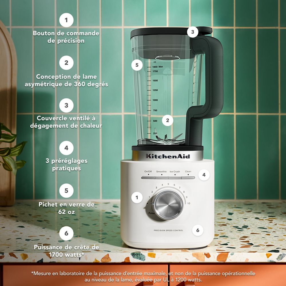 Mélangeur Pure Puissance KitchenAid® avec pichet en verre de 62 oz